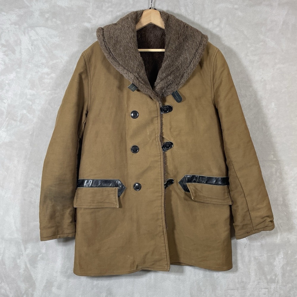 Vintage 40s WW2 US Military Barnstormer Alpaca Shearling Jacket Coat Medium